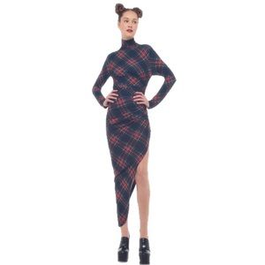 Norma Kamali Ruched Plaid Tartan dress